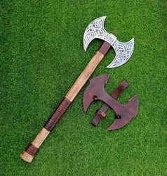 custom handmade carbon steel blade double edged viking axe - hunting axe camping