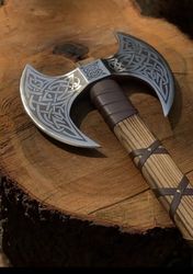 custom handmade double edge carbon steel viking axe -30 inches sword hunting