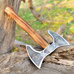 custom hand made high carbon steel viking hatchet double edge / bit hunting axe