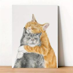 poster printed painting, cat snuggles in love art print, anniversary, gift for wife, her wedding, friendship, wall deco