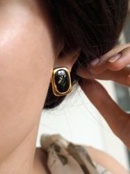 pressed flower ear clips, dried flower ear clips, gold stainless steel earrings
