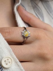 adjustable sun wide ring, pressed yellow flower resizable ring, silver stainless steel ring