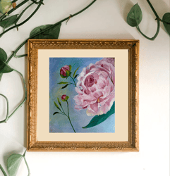 oil painting of flowers. soft pink peony