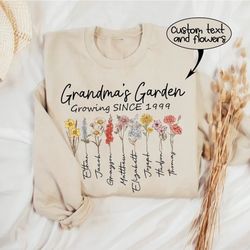 personalized grandma's garden shirt, custom birth month flower shirt for grandmother, mimi nana gigi plant gift, grandma