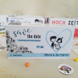 save the date blue editable pill box invitation template