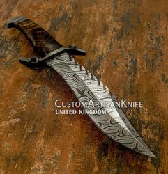 hand crafted custom damascus. hunting bowie knife collectable and gift