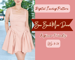 bow back dress sewing pattern, trendy fashion, prom dress