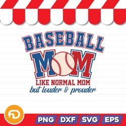 baseball mom like normal mom but louder & prouder svg, png, eps, dxf digital download