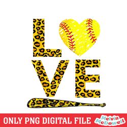 love heart baseball bat leopard yellow print png, mother day png, digital download