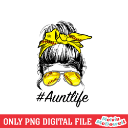 aunt life messy bun sport yellow baseball png, mother day png, digital download