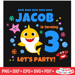 happy 3rd birthday party baby shark personalized svg, baby shark svg, digital download