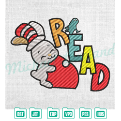 easter egg bunny read across america embroidery ,embroidery design, digital embroidery
