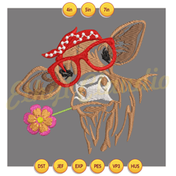 cow in bandana and sunglasses happy school day embroidery ,digital embroidery,embroidery