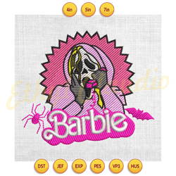 barbie pink scream ghostface embroidery ,digital embroidery, embroidery file