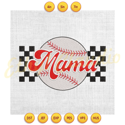 mama sport baseball mother day checkered embroidery ,digital embroidery, embroidery file