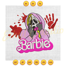 barbie ghostface scream horror halloween embroidery ,digital embroidery, embroidery