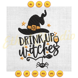 drinh up witches hat halloween embroidery ,digital embroidery, embroidery file