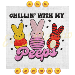 chilling with my peeps easter winnie pooh bear embroidery ,digital embroidery, embroidery file