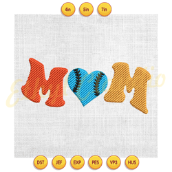 mom softball heart machine embroidery design ,digital embroidery, embroidery file