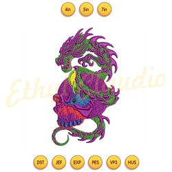 undead skull dragon anime embroidery file png
