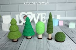 forest trees set crochet pattern - amigurumi forest 5 trees - digital pattern pdf