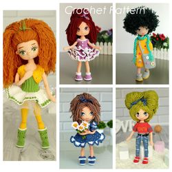 crochet pattern doll princess set 5 - amigurumi doll body pattern - eyes embroidery doll - digital patter tutorial pdf