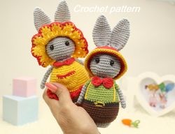 handmade bunny rabbit crochet pattern toy set - digital patter tutorial pdf