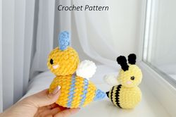 crochet plush bee pattern - amigurumi bee bumble - digital patter tutorial pdf