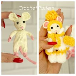 rat mouse crochet pattern 2 in 1 - little mouse clothes amigurumi pdf - animal rat mouse pattern