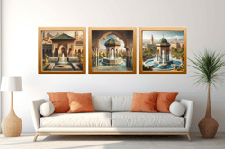 multi-level fountain geometric,moroccan arab fountain,architecture islamic wall art,marrakesh city, digital png