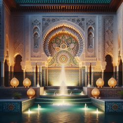 arabic wall art, multi-level moroccan fountain, old moroccan arched door, old arabic arched door. digital png