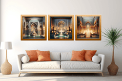 old moroccan arched door, multi-level moroccan fountain, moroccan fountain wall art , moroccan door, png digital