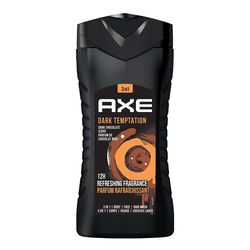 axe dark temptation 3 in 1 body, face & hair wash for men, refreshing shower gel, dark chocolate fragrance, 250ml