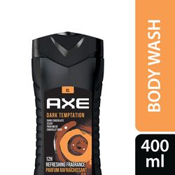 axe dark temptation 3 in 1 body, face & hair wash for men, refreshing shower gel, dark chocolate fragrance, 400ml