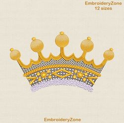 golden crown machine embroidery design, royal crown embroidery pattern princess prince embroidery designs, 12 sizes