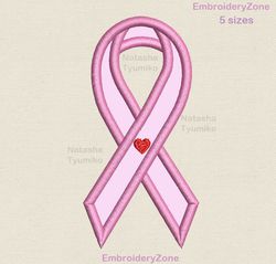 pink ribbon and hearts applique machine embroidery design breast cancer avareness, pink ribbon survivor , 5 sizes