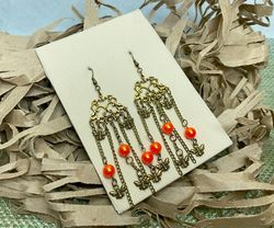 Vintage earrings with fly pendants. Interesting design. Handmade.