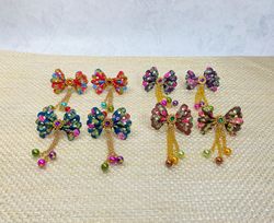 Handmade bow earrings. Bright, summer earrings. Stud earrings.