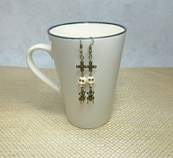 earrings with skulls and beetles. handmade bronze earrings.