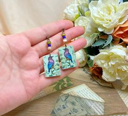 vintage handmade earrings. earrings with images of birds.