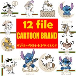 12 gucci cartoon brand bundle svg, logo brand bundle, fashion brand svg, famous brand svg, fashion svg, instant download