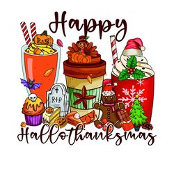 happy hallowthanksmas coffee png, thanksgiving pumpkin png, coffee png, christmas logo png, instandownload