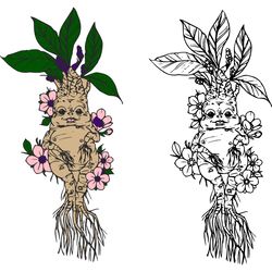 mandrake with flowers svg, harry potter svg, harry potter movie svg, hogwarts svg, wizard svg, digital download