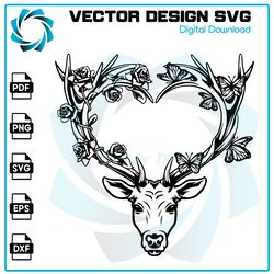 deer with flowers svg, deer svg, deer flower svg, deer head svg, deer clipart, deer cricut, deer cut file, deer shirt