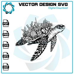 turtle with corals svg, turtle svg, turtle flower svg, turtle head svg, turtle clipart, turtle cricut, turtle cut file,