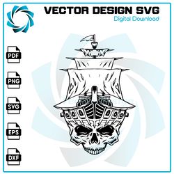 skull ship svg, skull svg, pirate svg, skull clipart, skull cut files, skull cricut, pirate skull svg, pirate ship svg