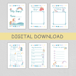 kids daily journal. printable journal for kids . diary for children kids.  activity drawing page.