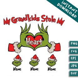 personalized grinchmas family my kid stole my heart svg file