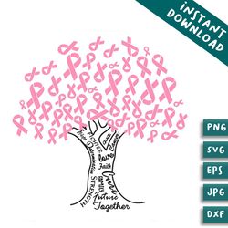 pink ribbon tree motivational breast cancer svg download