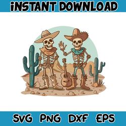 vintage howdy cowboy skeleton cactus svg